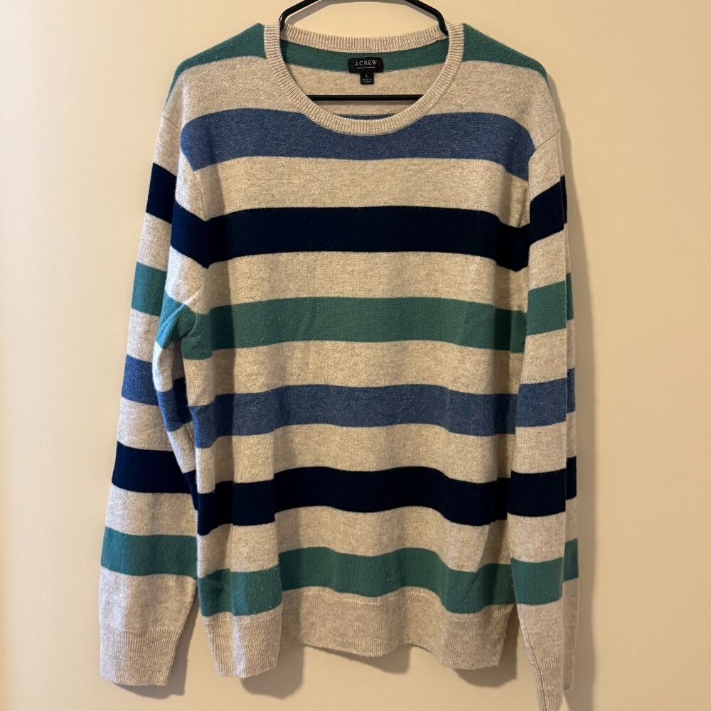 J. Crew Striped Cashmere Crew Neck Sweater - Large
